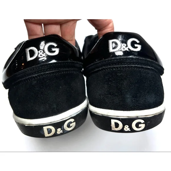 Dolce & Gabbana Mens Shoes Black White Patent Leather Sneakers DU0977Size 44